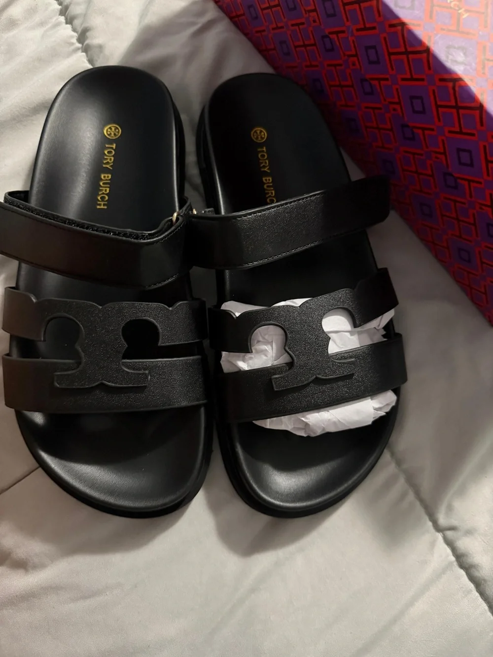 Tory Burch Black Leather INES Sport Slides